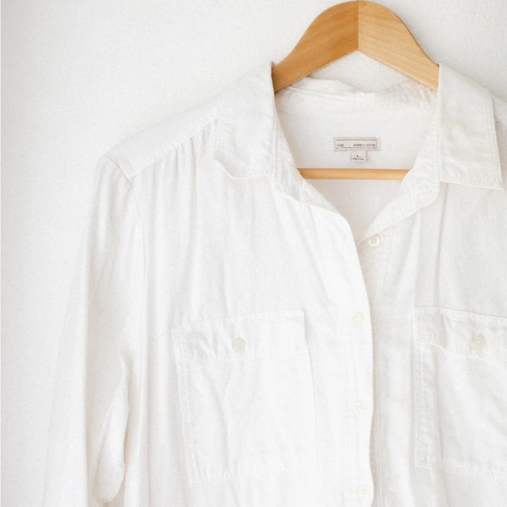 Gap white collar dress with drawstring and pockets - Picture 3 of 3